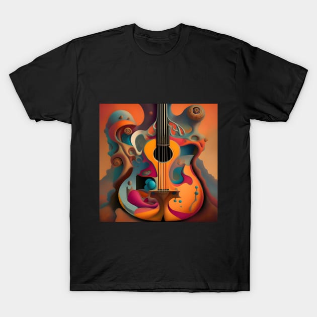 Surrealistic Guitar Abstract Landscape T-Shirt by Whole Lotta Pixels